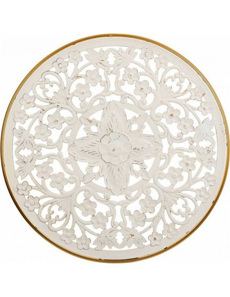 décoration murale ronde bois blanc ajouré style élégant