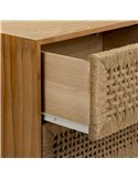 Table de chevet bois et corde tressée trois tiroirs élégante