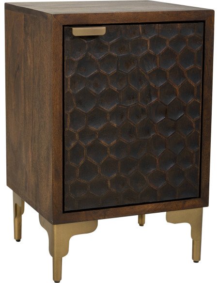 table de chevet bois métal porte sculptée design