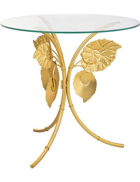 table d appoint dorée feuille élégante verre salon