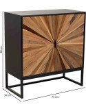 Buffet contemporain bois et métal noir portes motif soleil