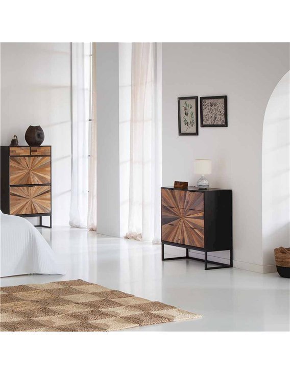 commode trois tiroirs bois métal style contemporain raffiné