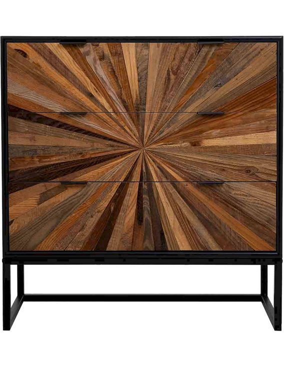 commode graphique bois métal effet soleil pour salon moderne