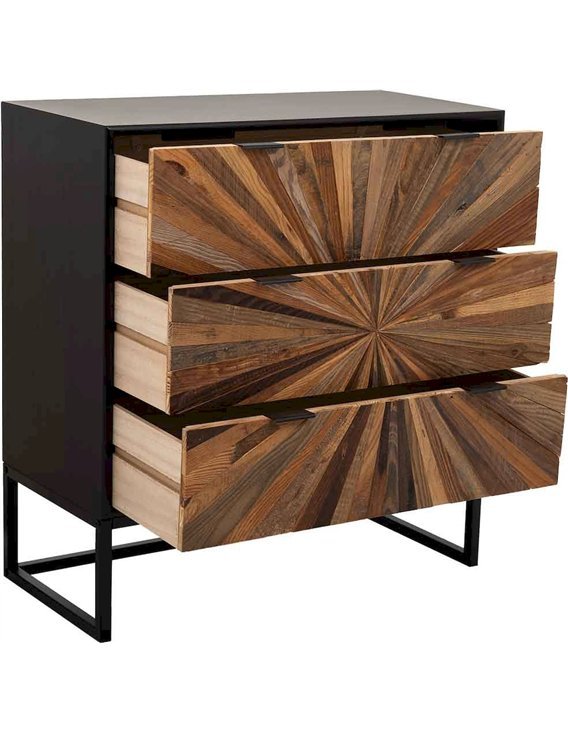 Commode contemporaine bois et métal effet graphique raffiné