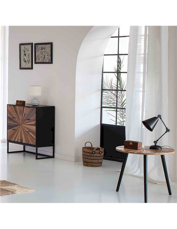 table basse ronde bois pieds métal noir style moderne