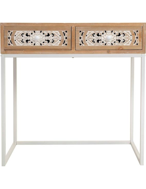 console décorative bois blanc métal pour entrée chic