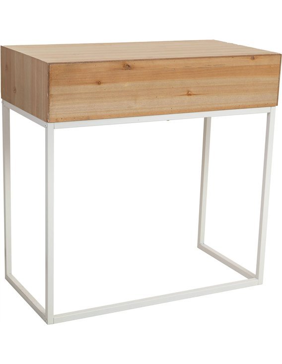 Console d entrée contemporaine bois et métal blanc deux tiroirs