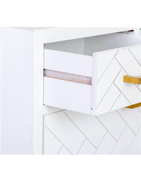 meuble à chaussures industriel blanc tiroirs dorés