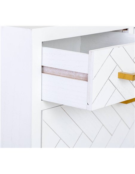 meuble à chaussures industriel blanc tiroirs dorés