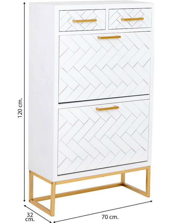 Meuble à chaussures bois blanc design industriel avec tiroirs