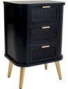 Table de chevet noire élégante en MDF et cannage naturel