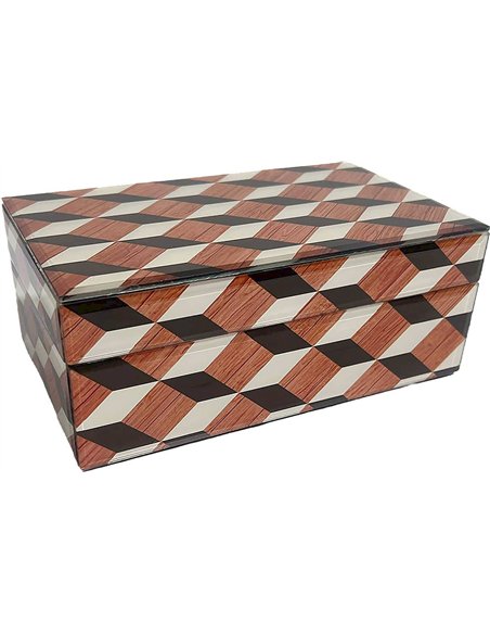 boîte de rangement décorative motifs géométriques multicolores