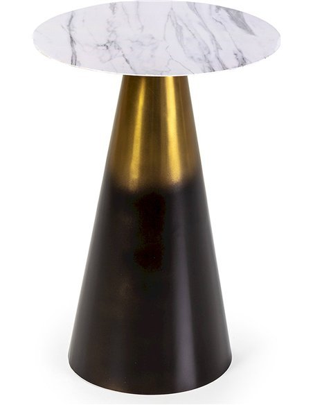 Table d’appoint marbre blanc et fer doré noir style contemporain
