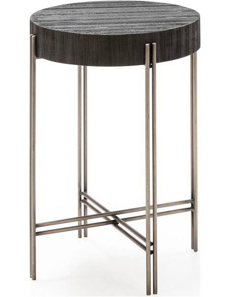 Table d’appoint métal bois finition nickel et noir design élégant