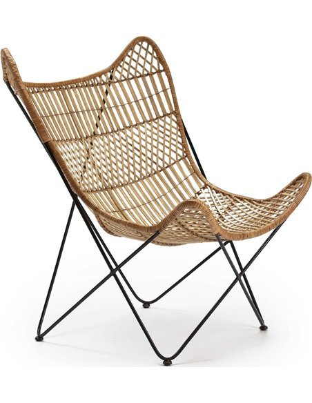 Fauteuil osier naturel et métal noir design élégant