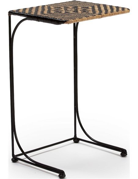 Table d’appoint osier naturel et métal noir style contemporain