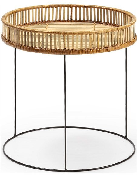 Table d'appoint osier naturel et métal noir élégance moderne