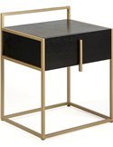 Table de chevet noir doré en bois de cèdre et métal design épuré