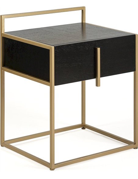 Table de chevet noir doré en bois de cèdre et métal design épuré