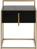 Table de chevet noir doré en bois de cèdre et métal design épuré