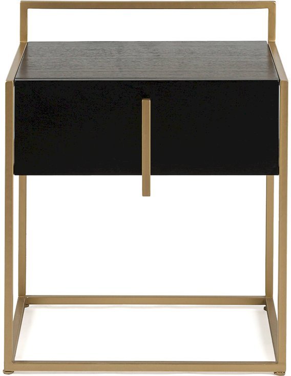 Table de chevet noir doré en bois de cèdre et métal design épuré