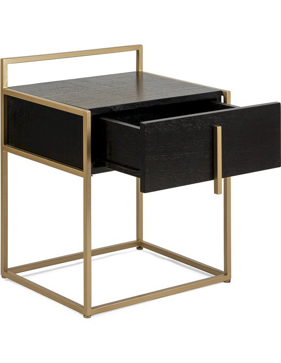 Table de chevet noir doré en bois de cèdre et métal design épuré