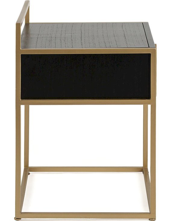 Table de chevet noir doré en bois de cèdre et métal design épuré