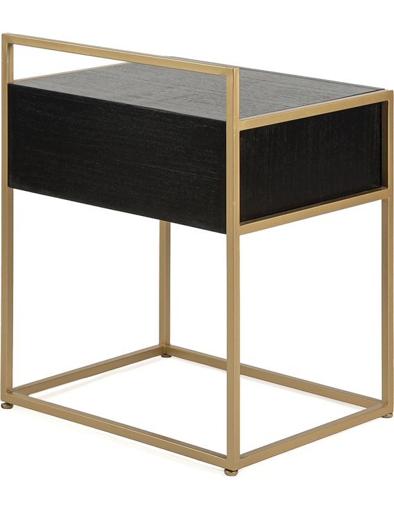 Table de chevet noir doré en bois de cèdre et métal design épuré