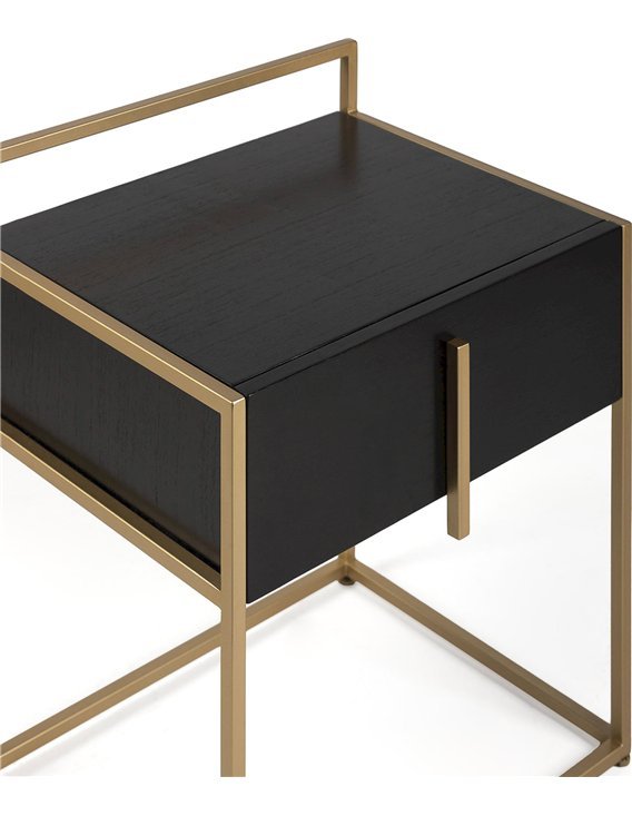 Table de chevet noir doré en bois de cèdre et métal design épuré