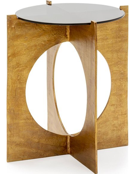 Table d'appoint design doré et noir en métal et verre élégant