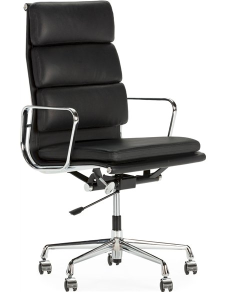 chaise de bureau en cuir noir et aluminium design réglable