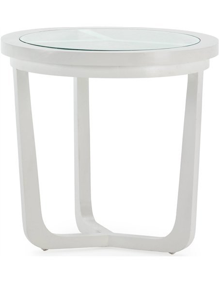 Table d'appoint blanche en cèdre et verre élégance moderne
