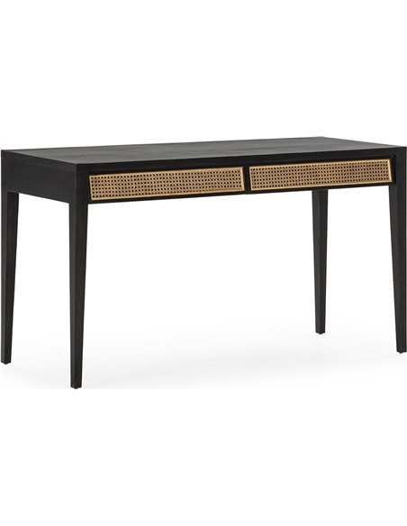 Bureau bois de cèdre et rotin noir naturel élégant
