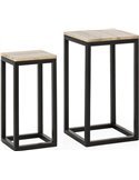 Table d'appoint bois épicéa et marbre travertin noir design