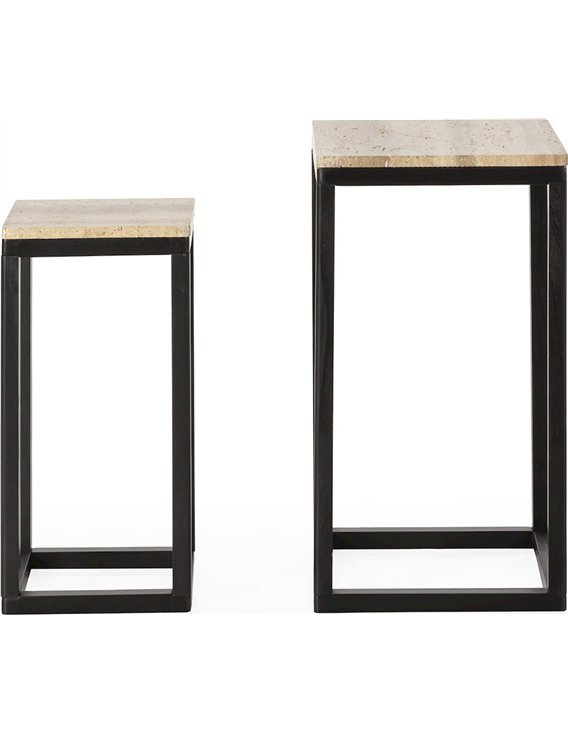 Table d'appoint bois épicéa et marbre travertin noir design
