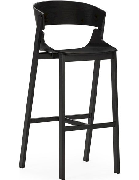 Tabouret haut design noir assise bois et structure métal élégant