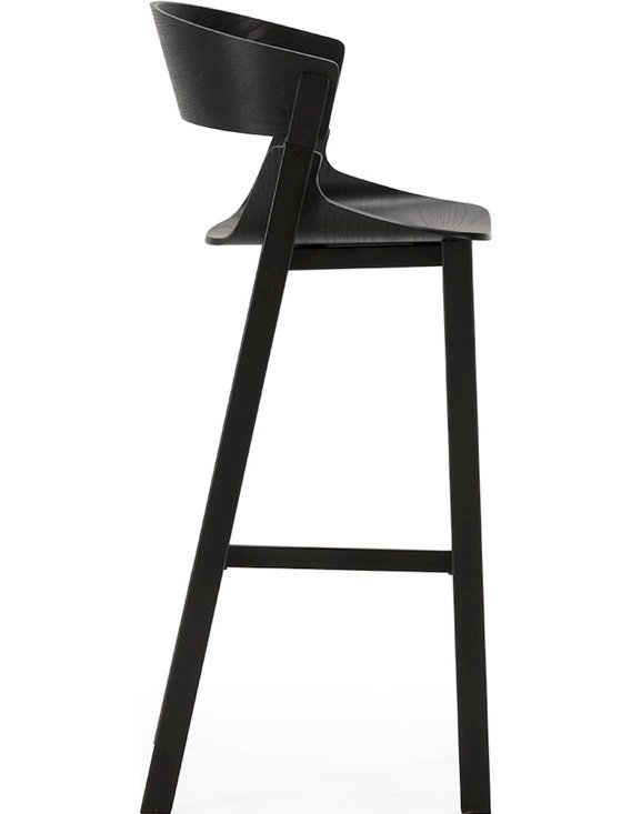 Tabouret haut design noir assise bois et structure métal élégant