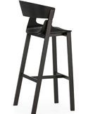 Tabouret haut design noir assise bois et structure métal élégant
