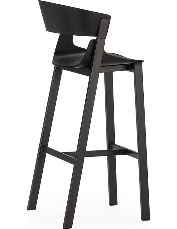 Tabouret haut design noir assise bois et structure métal élégant
