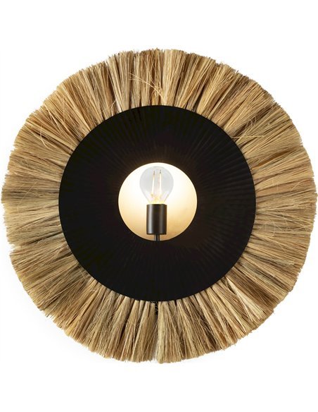 Applique murale métal et herbe de mer naturel noir mat