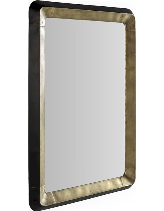 Miroir mural doré et noir métal bois design élégant salon