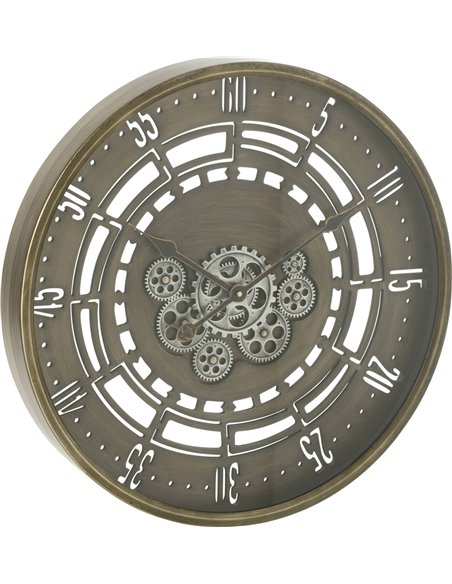 horloge ronde engrenage métal finition cuivre antique élégante