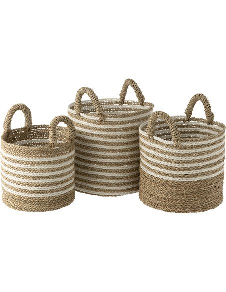 Panier raphia rayé blanc naturel pour rangement élégant