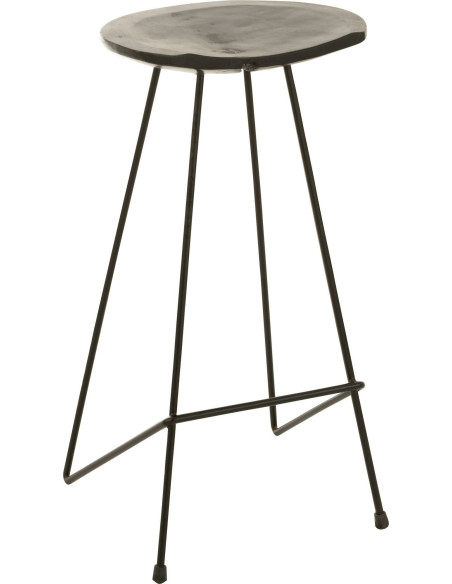 chaise de bar design en teck et métal noir élégance moderne