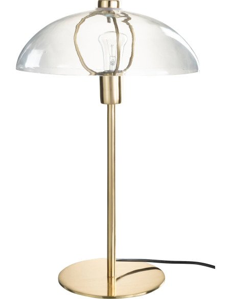 lampe de table dorée élégante en verre transparent