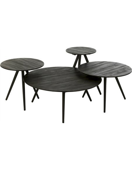 table ronde teck recyclé noir style contemporain salon