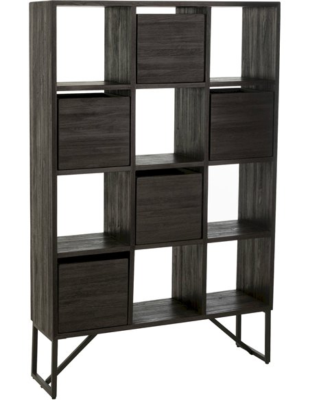 cabinet tiroirs teck recyclé noir design industriel élégant