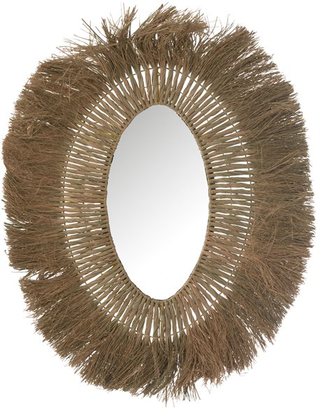 miroir ovale tressé en herbe naturelle décoration murale