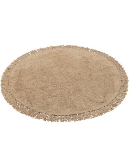 tapis rond beige foncé à franges style bohème chic salon cosy