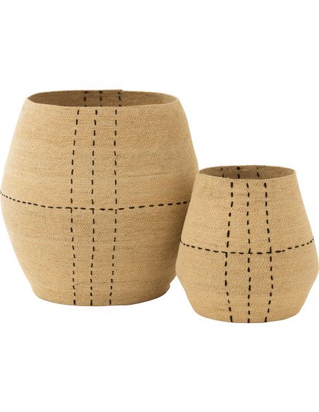 panier jonc naturel rangement design lignes noires élégant